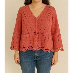 Vintage Chelsea Studio orange crochet knit cardigan sweater m